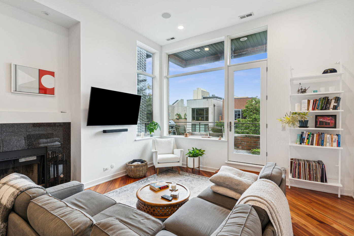 Untitled Chicago living room real estate photography with fireplace and large windows